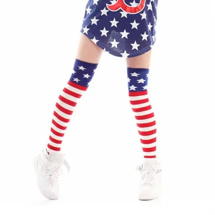 Американский флаг полосы пентаграмма Чулки для женщин Обувь для девочек хип-хоп Джаз над коленом Чулки для женщин хлопок колготки, носки
