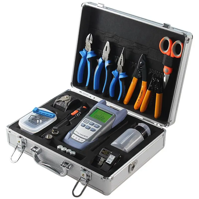 

Fiber Optic fusion splicer Tool Kit with AUA-S2 Fiber Cleaver and Optical Power Meter 10MW Visual Fault Locator with toolbox set