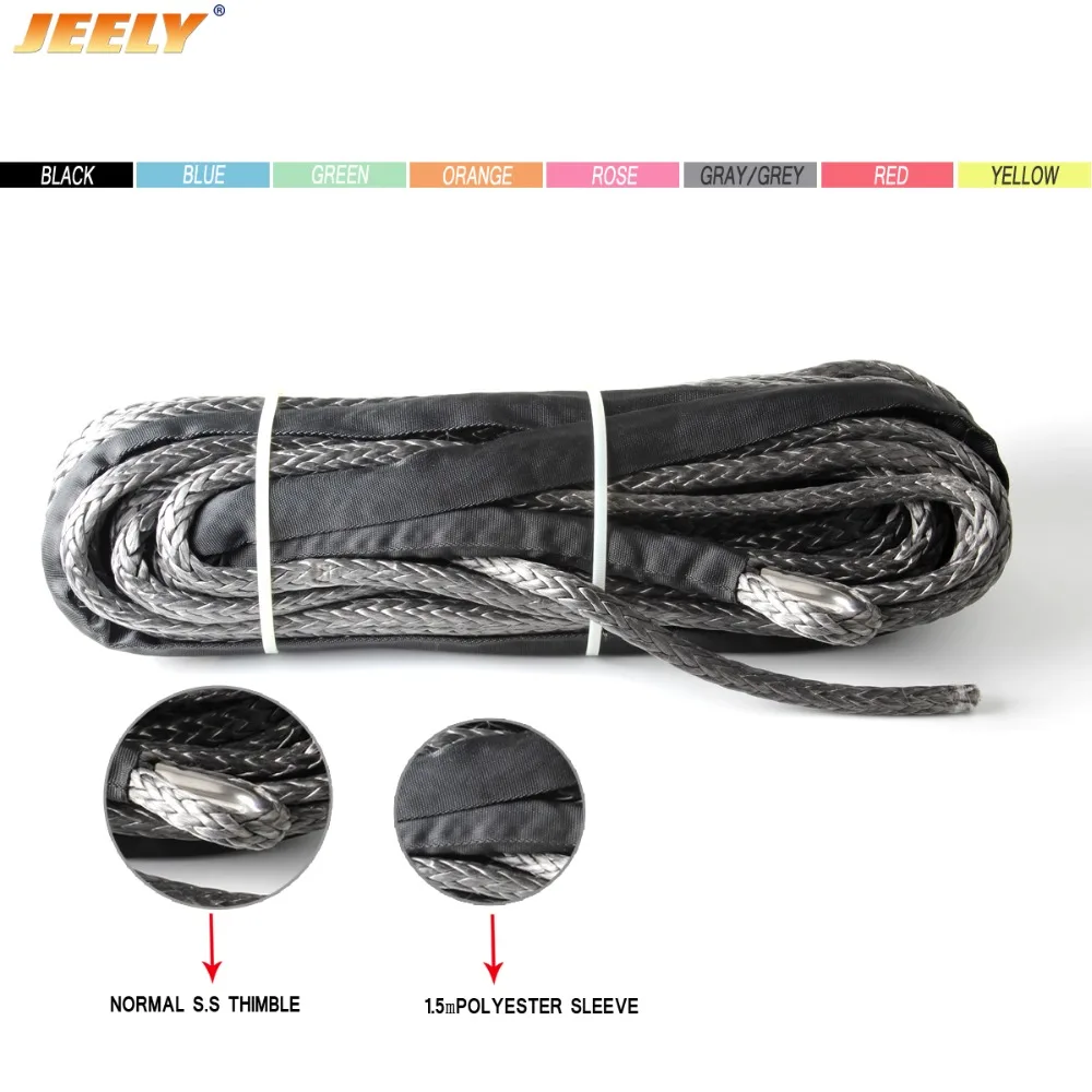 

JEELY 10mm*15m 12 strand 16534lbs uhmwpe synthetic car tow cable with tow eye WINCH ROPE