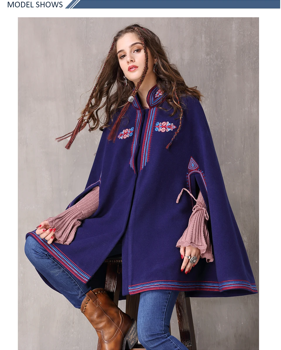 Зимнее женское пальто Yuzi. may Boho новое шерстяное винтажное пальто со стоячим воротником с цветочной вышивкой Свободный плащ Casaco Feminino B9231