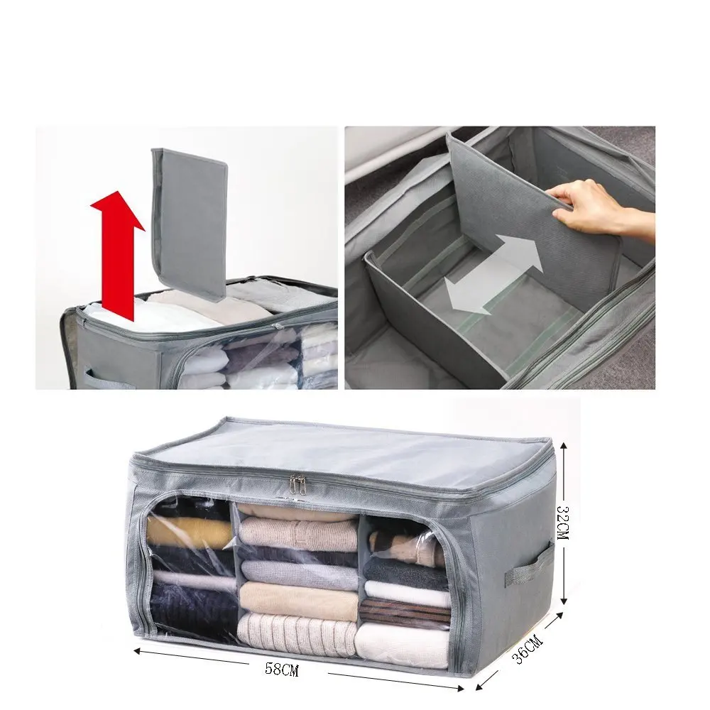 Nueva bolsa de almacenamiento plegable antimoho organiza grandes manijas transparentes para llevar ropa mantas organizador Zippe bolsa