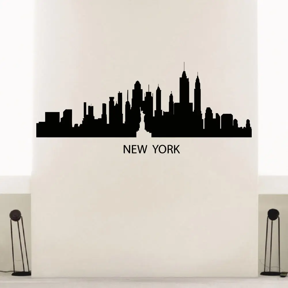 Us 28 99 New York Skyline Wall Sticker New York City Skyline Statue Of Libery Wall Decal Bedroom City Skyline Wall Art Sticker Decoration In Wall