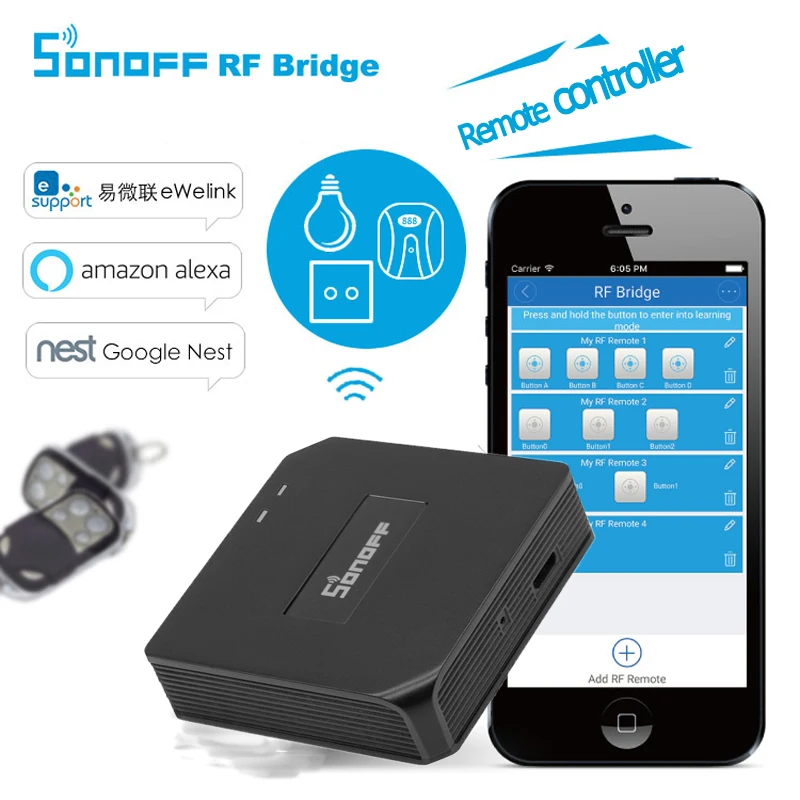 

New Sonoff RF Bridge WiFi 433 MHz Replacement Switch Intelligent Domotica Wi-Fi Remote RF Controller Home Automation Universal
