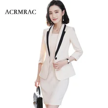 ACRMRAC женский стиль летний костюм с половинным рукавом сплошной цвет тонкий пиджак платье бизнес OL формальное платье костюмы
