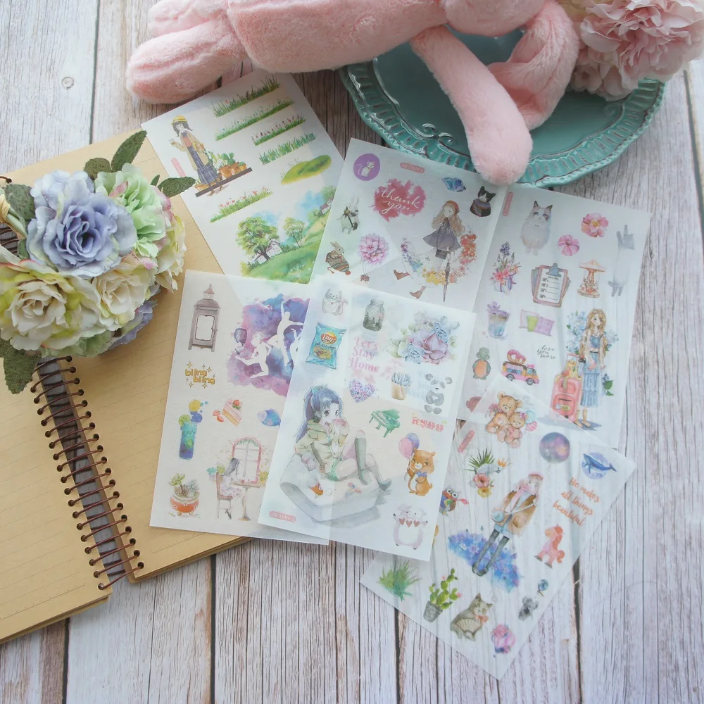 

6 Sheets Happy Yang Girl One Day Design Washi Paper Sticker As Scrapbooking DIY Wedding Gift Packing Decoration Tag