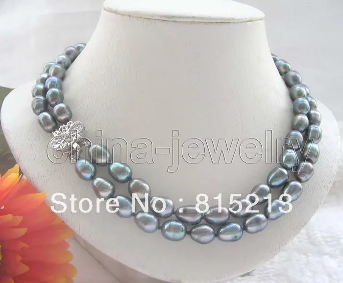 

ddh001246 Beautiful 2row 17-18" 10-12mm peacock black baroque freshwater pearl necklace