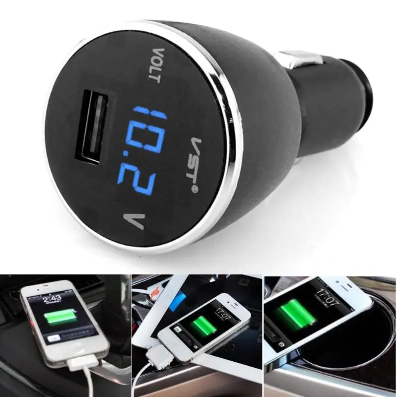 

Car-Mounted Charger Voltmeter Blue LED Light With USB Charger for 12V 24V Battery Out Put Black Shell Auto Accessoies