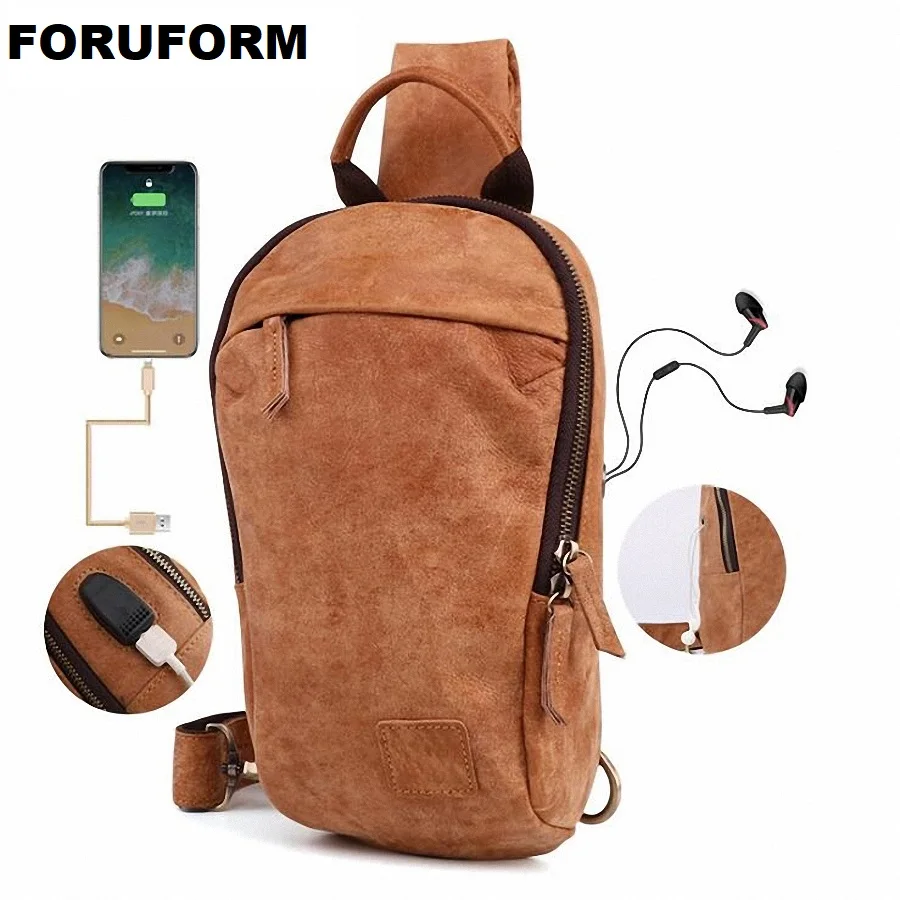 

Man's messenger bag Men shoulder Genuine leather Chest Bags Crossbody Business Messenger bags Male Handbag with USB Charge 2214
