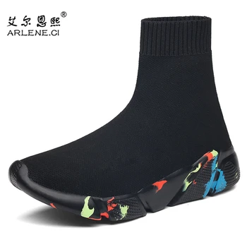 

2019 Sneakers Women Men Knit Upper Breathable Sport Shoes Sock Boots Woman Chunky Shoes High Top Running Shoes Plus Size 36-46