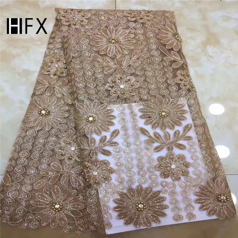 

High Quality Nigerian Lace Fabrics 2019 With Stones beads African French Net Lace Fabric Tulle Mesh Fabric For Party F158-2
