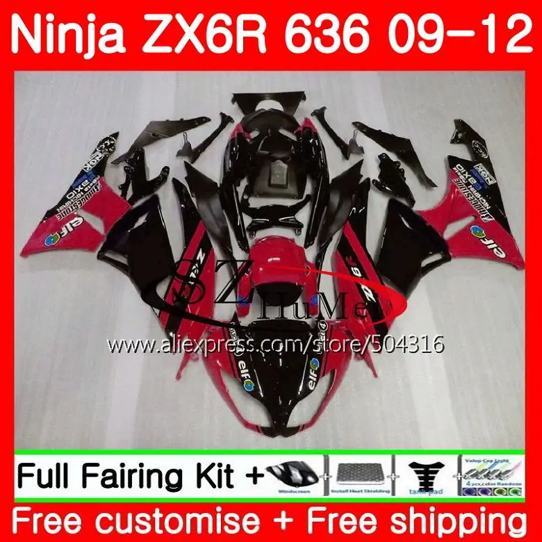 

Bodys For KAWASAKI NINJA ZX636 ZX-6R ZX-636 600CC 7SH17 ZX6R 09 10 11 12 ZX 636 rose black ZX 6R 2009 2010 2011 2012 Fairings