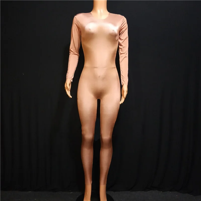 Women Dance Costume Long Sleeve Pole Dance Bodysuit Nightclub Jazz Dancer Performance Clothing Nude