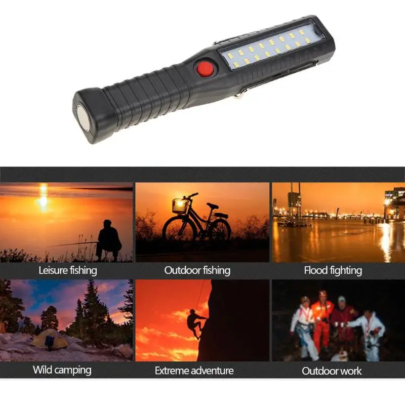 

USB Rechargeable 16LED Work Light Magnetic Hanging Inspection Lamp Hand Tor Flashlight Hanging Hook Lamp Torch Built in Battery