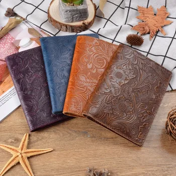 

100% Genuine Cohide Leather Passport Cover Solid Credit ID Card Case Holder Embossed Flower Leather Travel Wallet