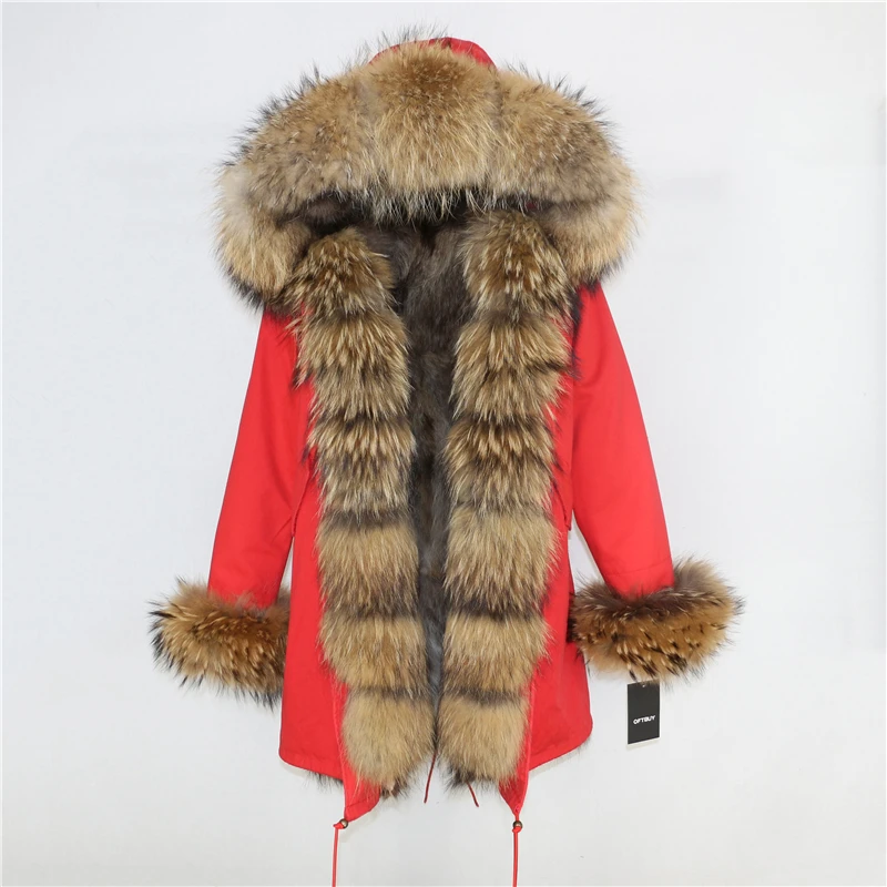 Бренд, зимняя женская куртка, пальто из натурального меха, длинная парка, воротник из натурального меха енота, подкладка из натурального Лисьего меха, съемная уличная одежда, новинка
