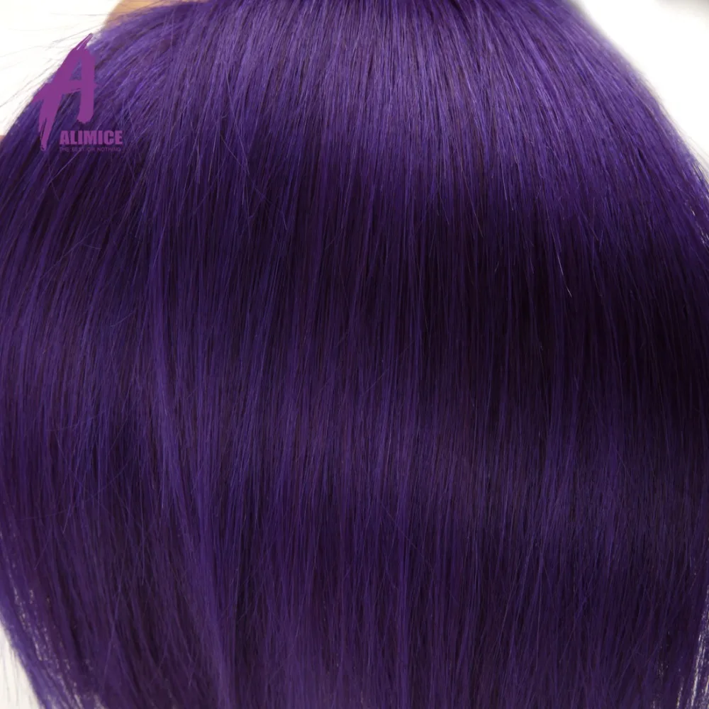 Alimice Ombre Peruvian Straight Hair 2 3 4 Bundles With Closure T1BPurple 2 Tone Ombre Human Hair 100% Remy Hair Weave Bundles  (14)