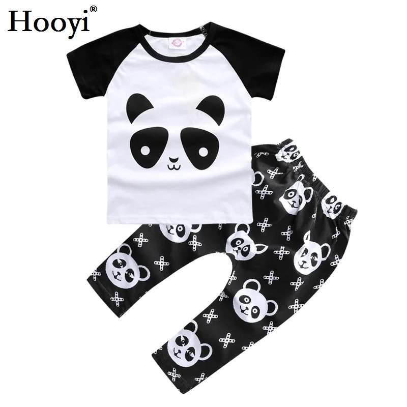 

Panda Print Casual Baby Clothes Sets Black 2018 Summer Cotton Baby Girl T-Shirt Pants Children Outfits Sport Suit Grid Cotton