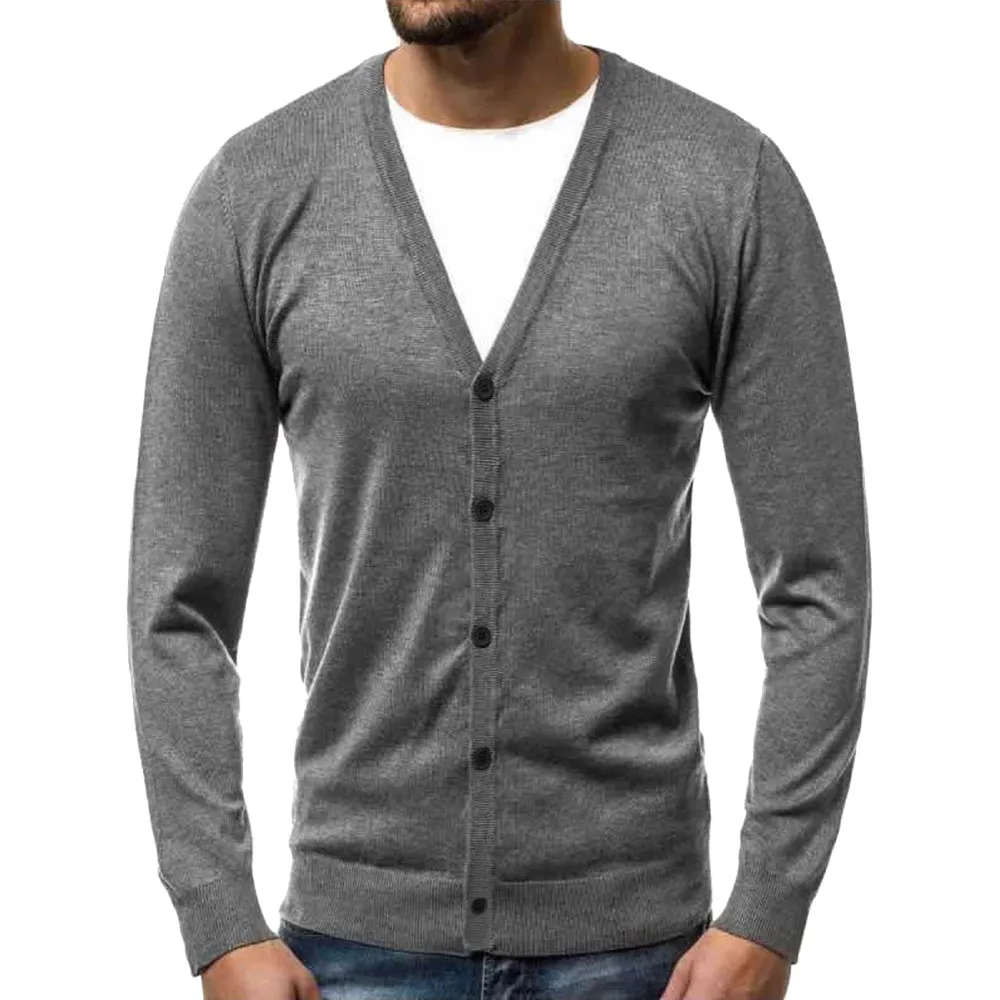 Однотонный удобный вязаный свитер, Мужской осенне-зимний теплый пуловер, кардиган, блуза на пуговицах, топы#1022 A#487