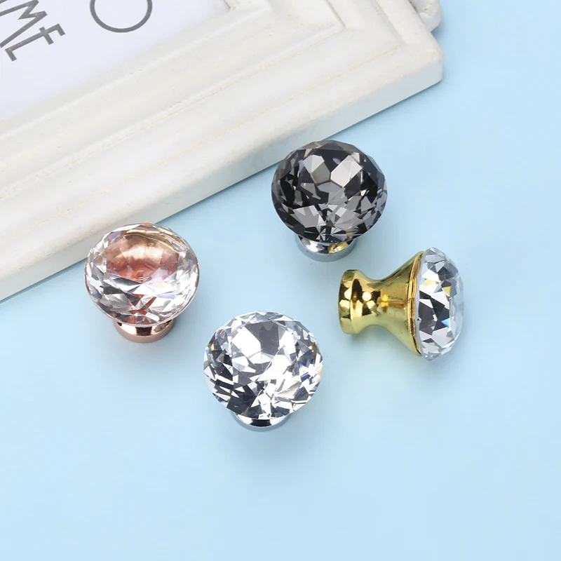 Diamond Crystal Glass Knobs Cupboard Pulls Drawer Knobs (2)