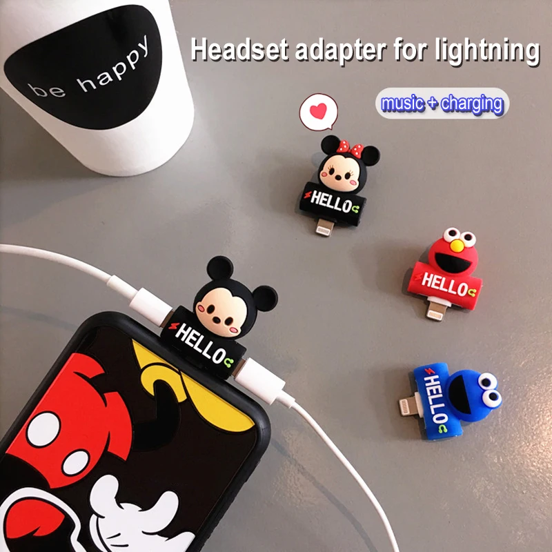 

2 in 1 Cute Earphone Splitter Adapters for APPLE Lightning Charging Ports Cartoon Charger Music Converter for iPhone 7/8/X plu