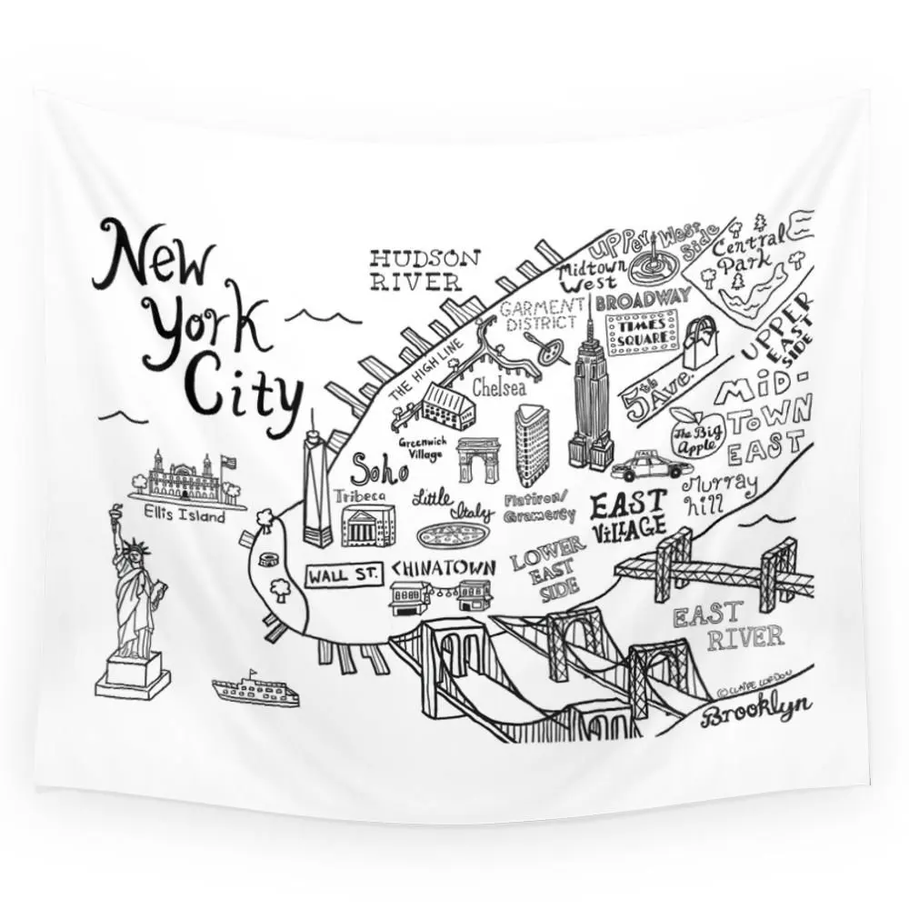 New York City Map Wall Tapestry Hanging For Decoration Fashion | Дом и сад