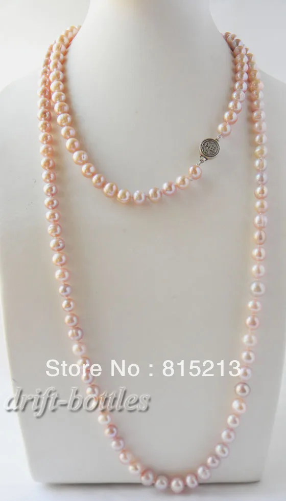 

FREE SHIPPING>@@> N1686 50'' 10mm Round Lavender Freshwater Pearl Silver Necklace