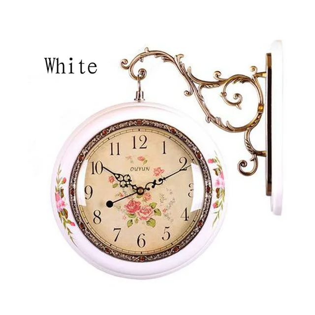 OUYUN Round Wood Wall Clock Vintage Home Decor Double Sided Wall Clock