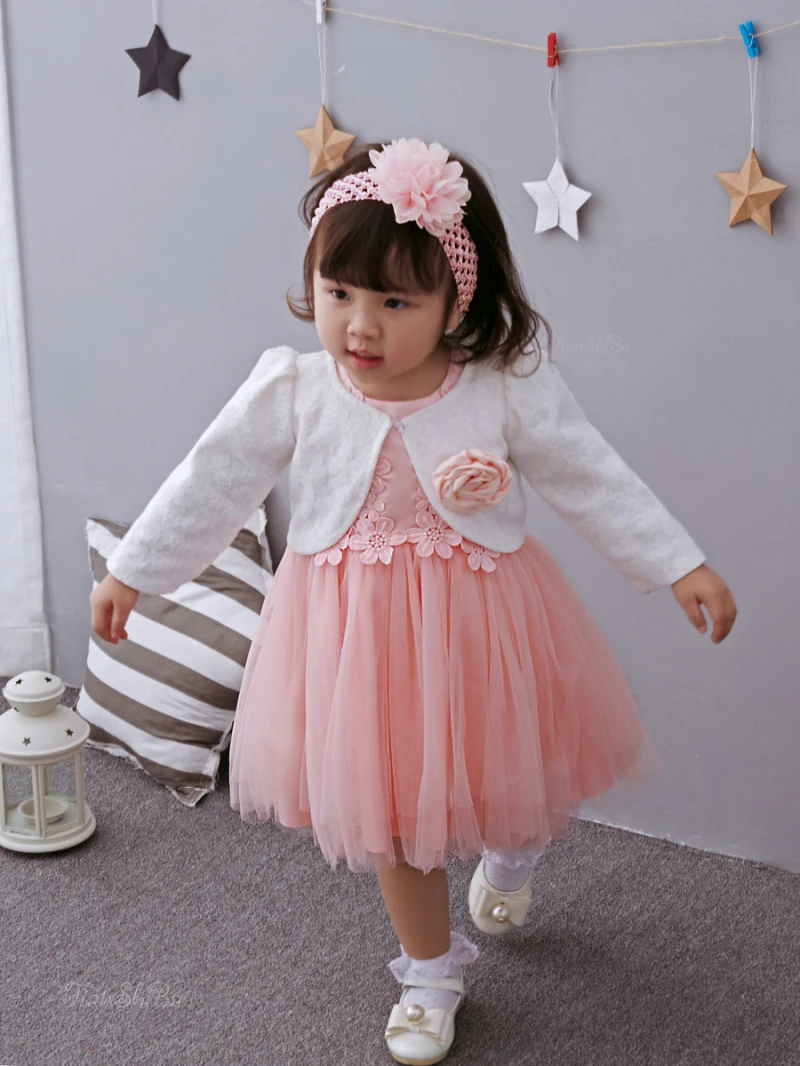Г., нарядное элегантное платье для малышей, для От 1 до 2 лет, для дня рождения, Белые и розовые вечерние платья с цветами, Vestido, одежда для малышей, ABF164717 - Цвет: Dress Headwear Coat