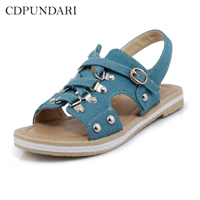 CDPUNDARI Denim Gladiator Sandals Women Flat Sandals Ladies platform Sandals summer shoes woman 2018 sadales ete femmes