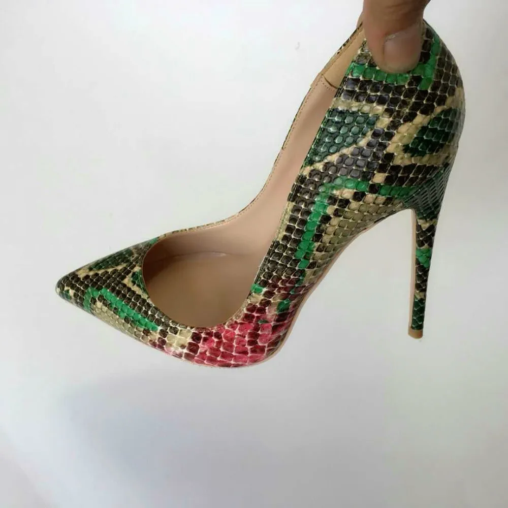 Keshangjia/Женская обувь; пикантные туфли-лодочки из змеиной кожи с острым носком; модельные туфли из лакированной кожи на высоком каблуке; водонепроницаемые мокасины; свадебные туфли; Размеры 35-44