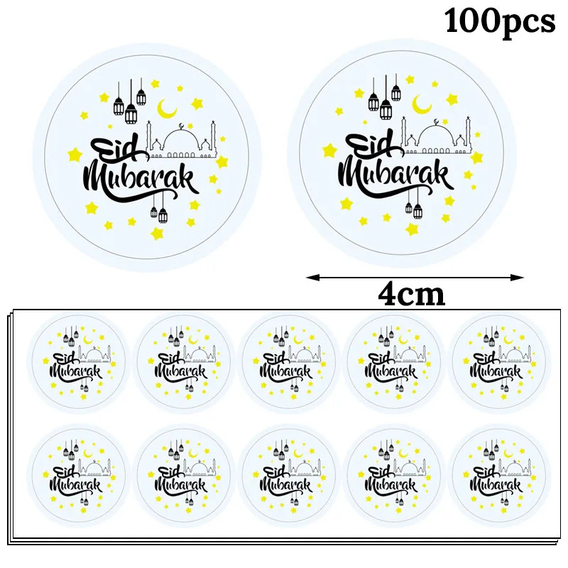 100 шт. Рамадан Мубарак украшения Бумага ручной работы стикеры подарок Lable печать стикеры исламский мусульманский Ид аль-Фитр украшения поставки - Цвет: 100PCS 1
