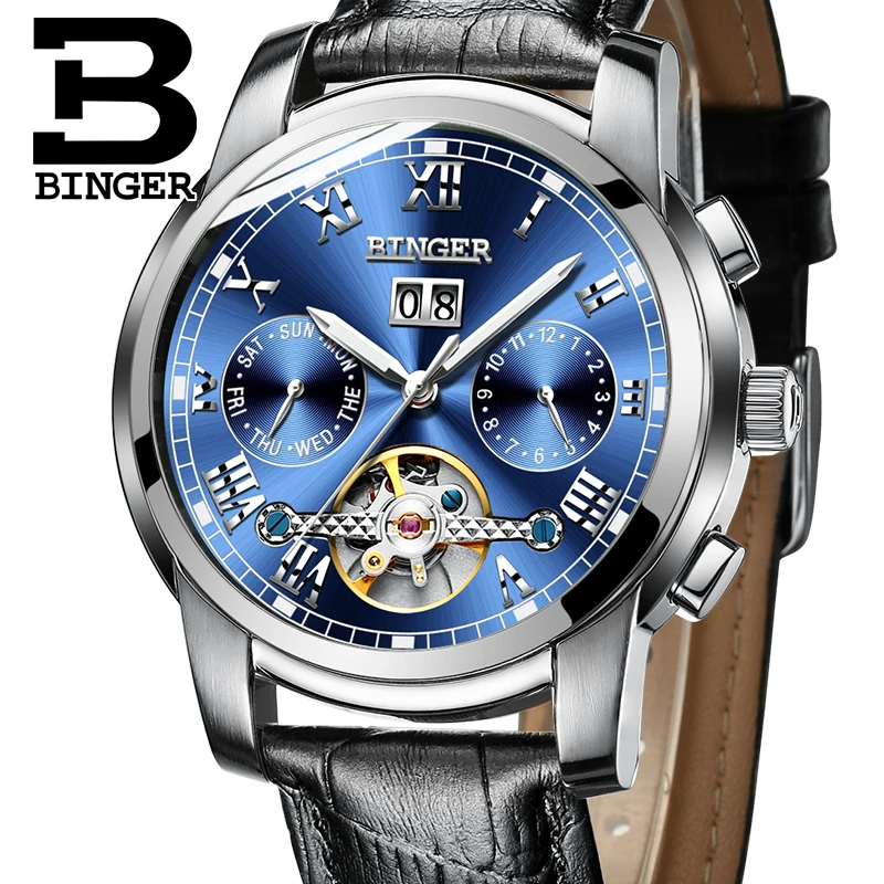 Модные многофункциональные спортивные часы для мужчин Switzerland BINGER Tourbillon
