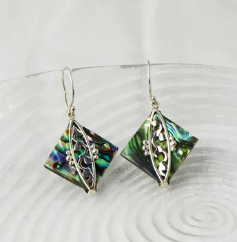 

S925 sterling silver retro shell earrings square fashion women's earrings