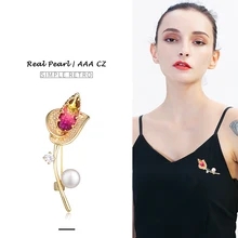 Hongye Модные украшения Винтаж Золотая брошь контакты AAA фианит кристалл цветок с пресноводным жемчугом Броши Для женщин свадебные аксессуары Стекло