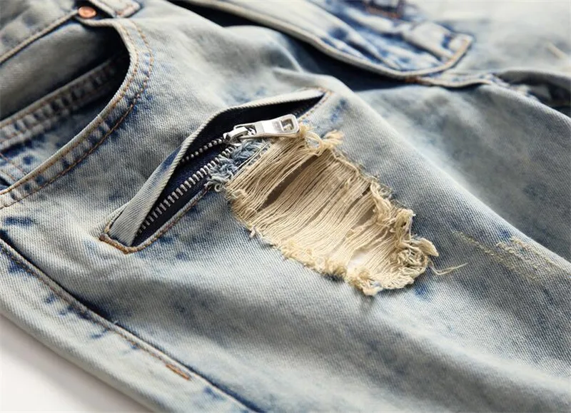 Newsosoo модные Для мужчин рваные мото джинсы прямые Байкер джинсовые брюки, штаны для мужчин мыть проблемных мото джинсы джоггеры
