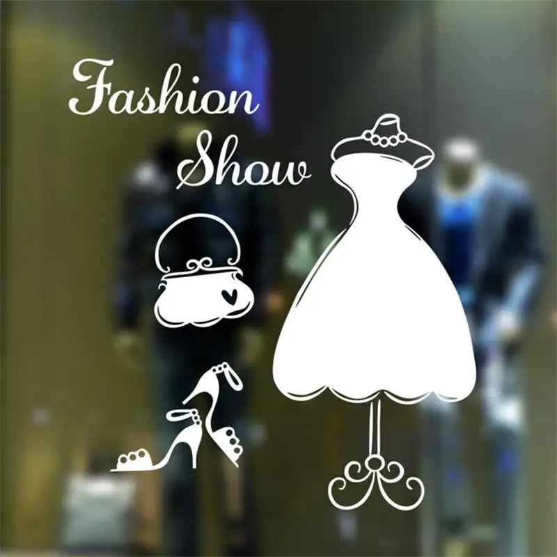 

Creative Dress High Heels Hat Shape Wall Stickers Showcase Window Glass Art Mural Fashion Show Vinyl Removable Carved Wall Decor