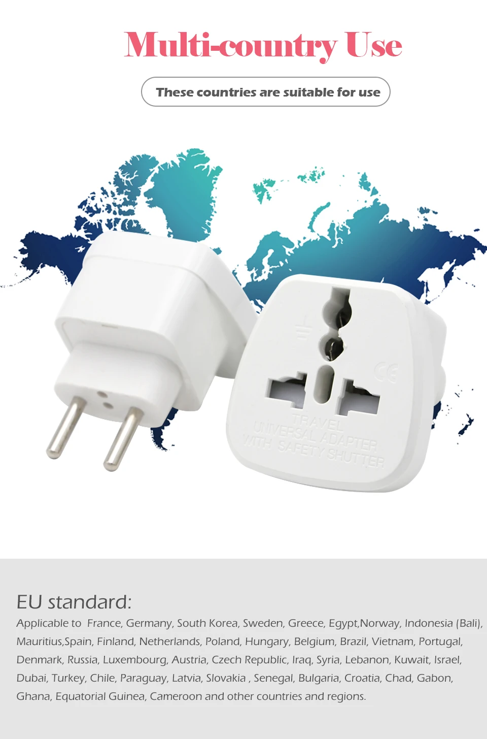 1pc 250V10A AU UK US To EU Plug Power Adapter White Color Travel Power Plug Adaptor Converter Wall Charger 2 Round Pin Socket (5)