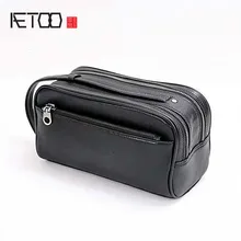 AETOO Men's large-capacity hand bag top layer leather handbag men's leather double zipper business wallet bag pillow bag