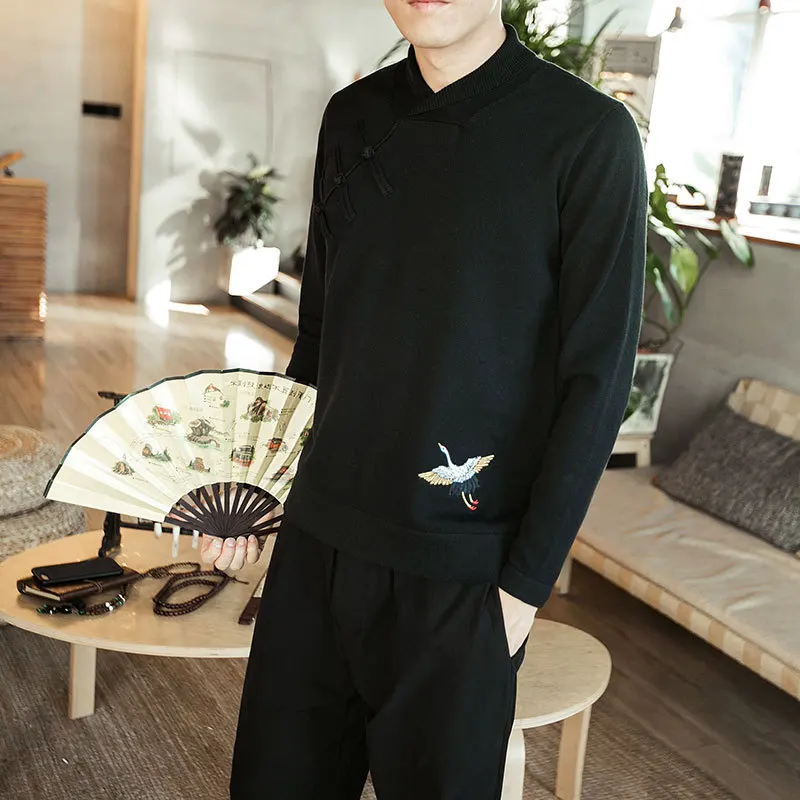 MR-DONOO в китайском стиле мужская одежда с вышивкой большого размера свитер Мужская молодежная рубашка с длинными рукавами QT1018 - Цвет: 11