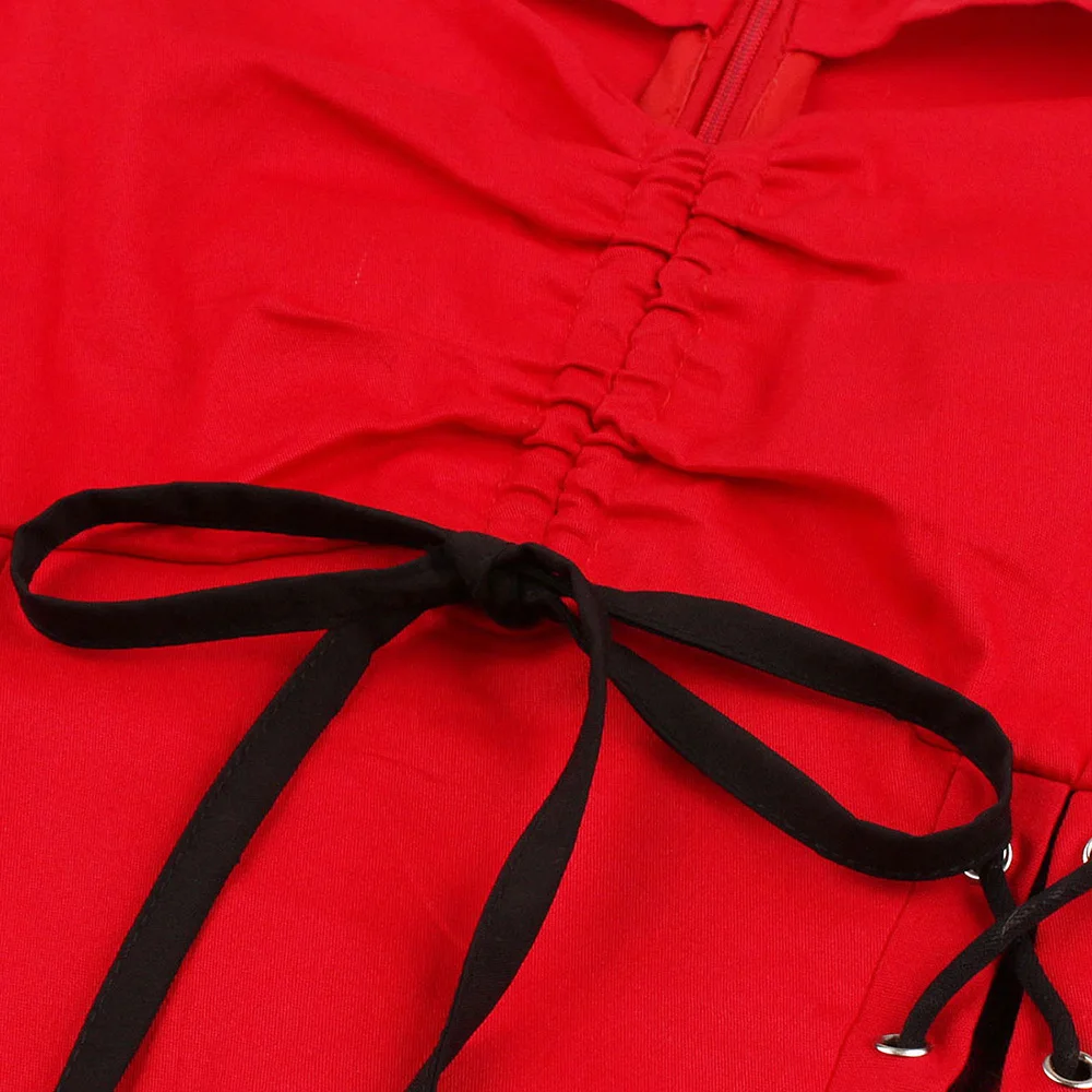 Кружевное платье с рюшами, женское летнее платье с коротким рукавом, винтажное платье в стиле рокабилли, ТРАПЕЦИЕВИДНОЕ ПЛАТЬЕ для вечеринок, красное платье