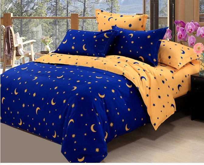 Twin Double Queen King Size Yellow Blue Star Bedding Sets 3 4pcs