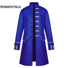 Pui men tiua Весенняя Мужская однотонная Готическая стимпанк рубашка винтажная мужская куртка с длинным рукавом со стоячим воротником модная стимпанк Tuxdo