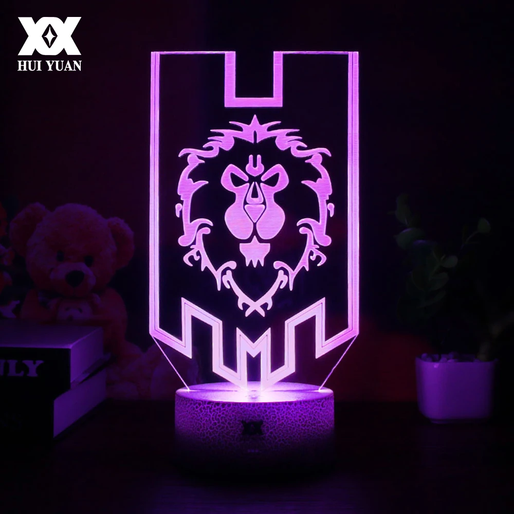 

LED World of Warcraft 3D Lamp The Alliance Tribal Signs Remote Control Night Light USB Decorative Table Lamp Children's Gift