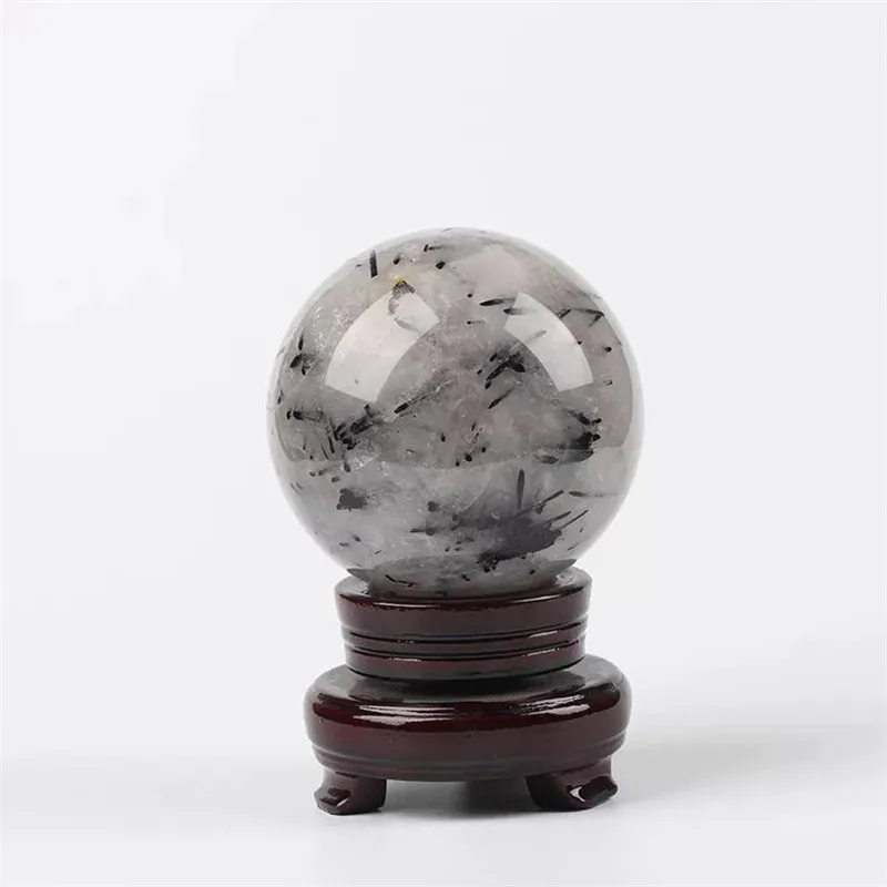 

Natural Crystal Sphere Beautifu Tourmaline Black Hair Quartz Crystal Ball Healing For Home Decoration Free base