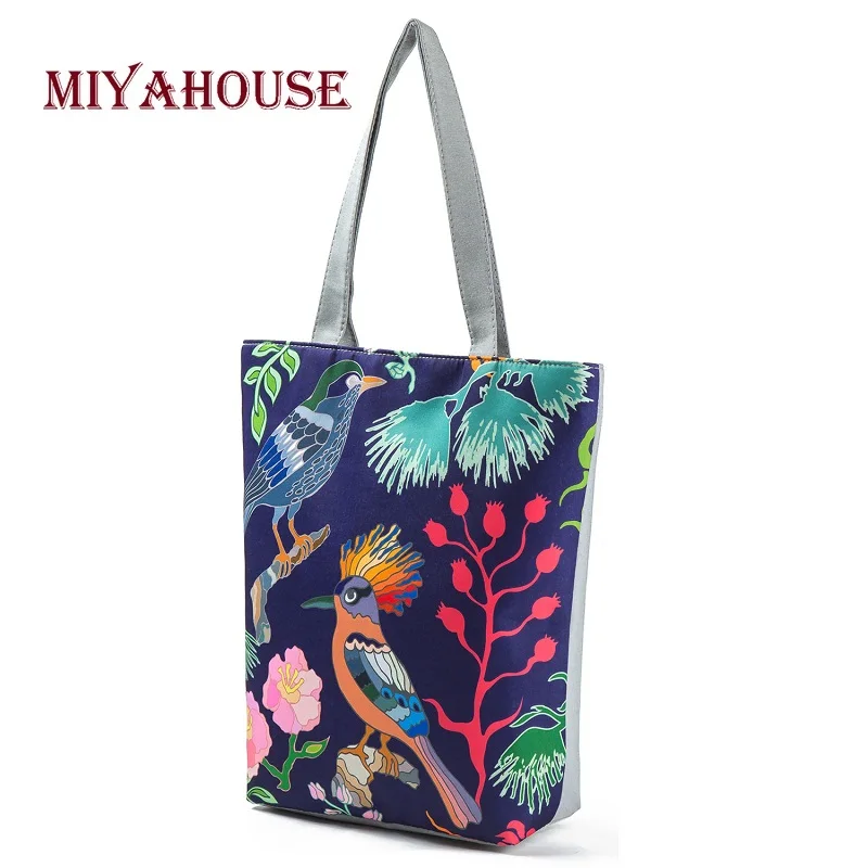 

Miyahouse Colorful Creative Birds Design Canvas Handbag For Female Casual Beach Bags High Capacity Women Floral Shoulder Bags