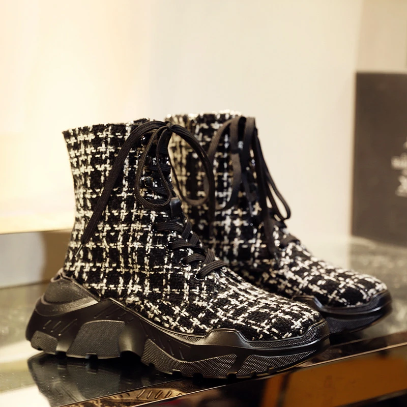 

Lace Up Fashion Womens Dad Sock Boots Ankle Stretch Fabrics Elastic Boots Fashion Chunky Casual Short Boots Platform Shoes Women