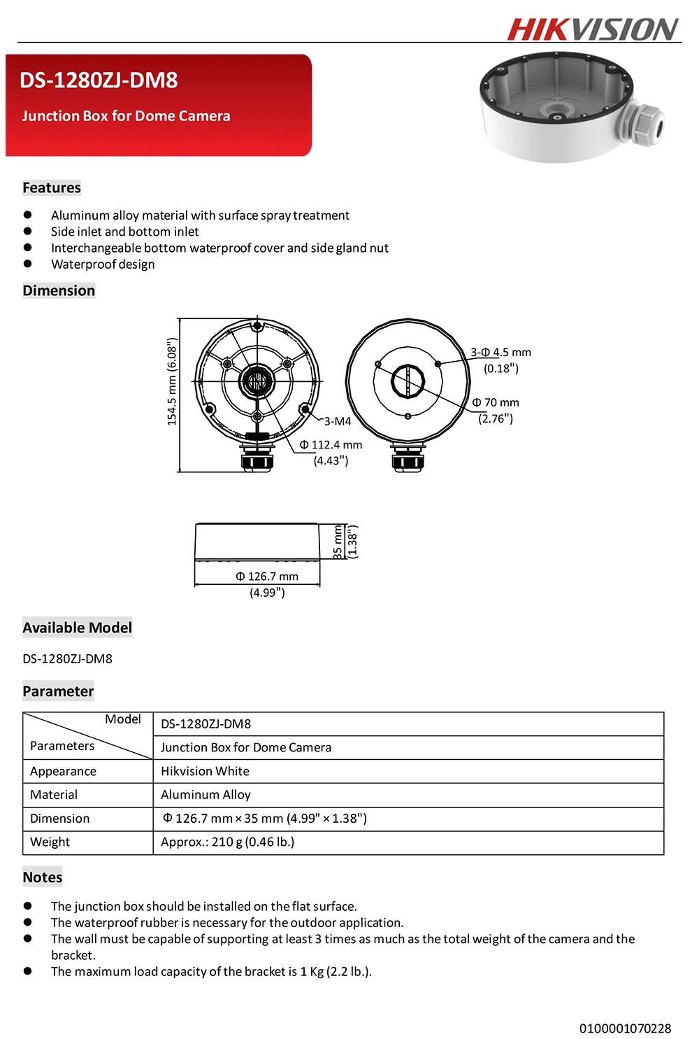 HIKVISION CCTV камера видеонаблюдения кронштейн DS-1280ZJ-DM8 распределительная коробка для HIKVISION купольная камера серии s DS-2CD23