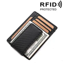 Мужской кошелек с зажимом для денег из углеродного волокна, кожаный тонкий кошелек для ID, кредитных карт, RFID, минималистичный передний карман, Магнитный кошелек для мужчин
