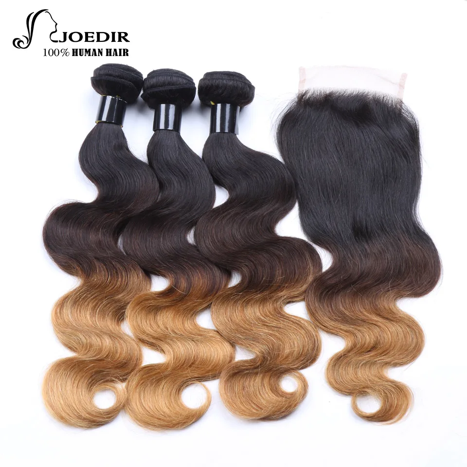 Joedir Pre-colored Ombre Indian Hair Body Wave Human Hair Bundles With Closure T1b/4/27 Remy Hair Weave 3 Bundles Free Shipping body-wave-weave