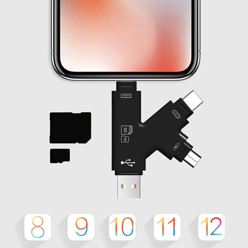 Greatlizrad 4 в 1 Multi-function Micro usb type-C TF Кардридеры OTG адаптер кардридер для Android ПК iPhone ноутбук